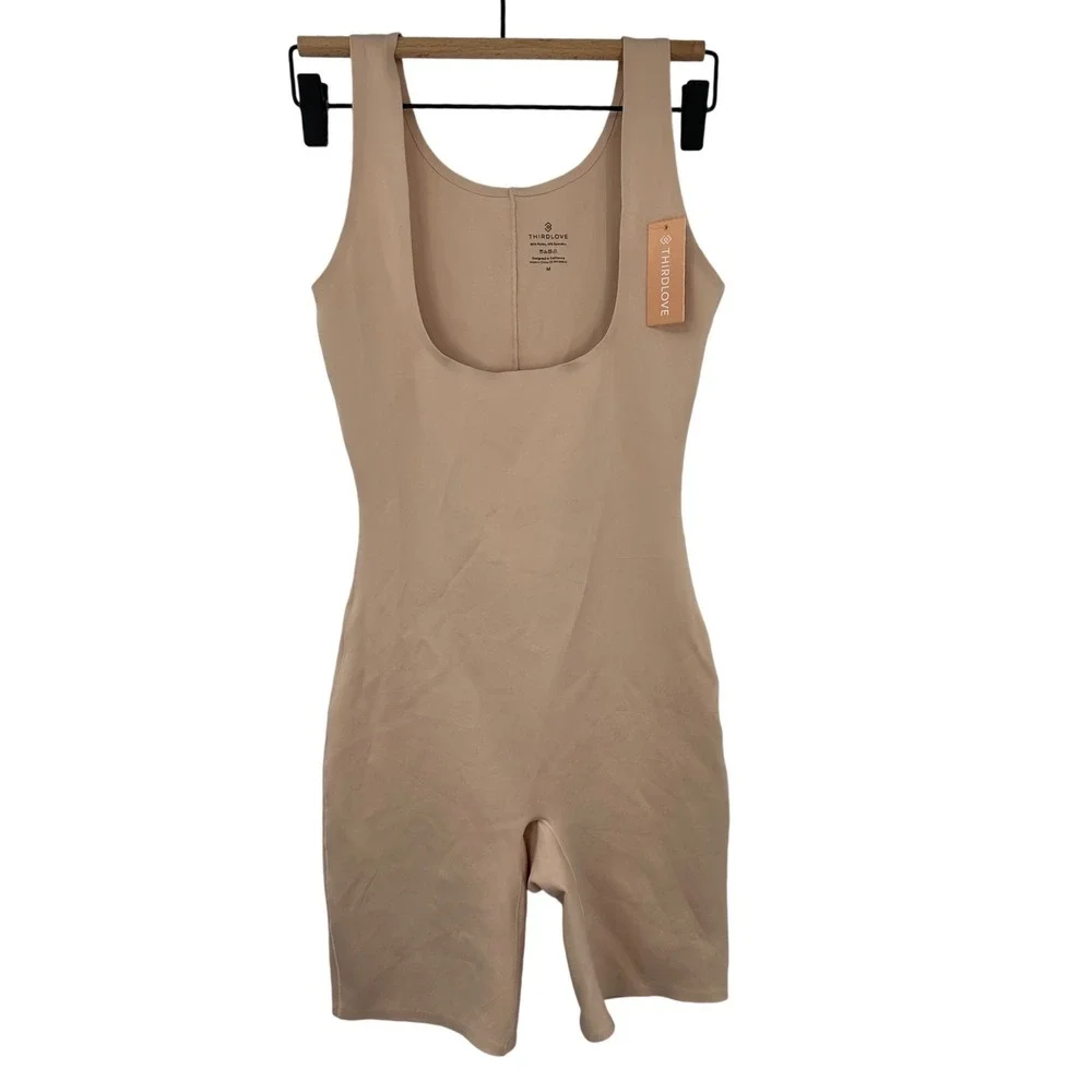 ThirdLove Womens Sculpting Mid-Thigh Bodysuit Shapewear Beige Tan NWT Size M